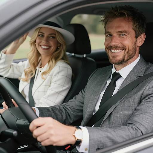 Charming Couple in a Classic Car