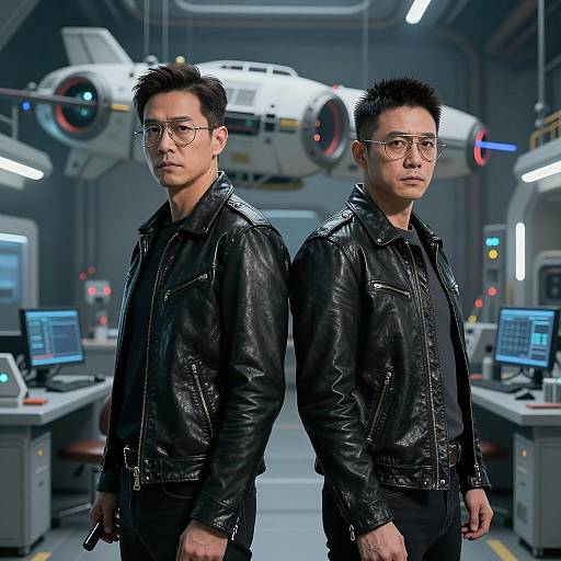 Futuristic Duo in Industrial Laboratory