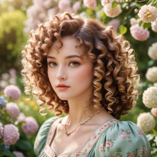 Vintage Woman in Blooming Garden Portrait