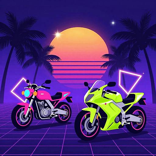 Retro 80s Synthwave Futuristic Bikes