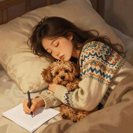 Cozy Moment: Woman Sleeping with Dog