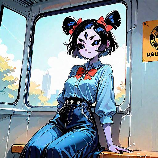 Anime Style Girl Sitting on Bus