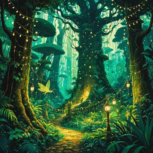Enchanted Lush Jungle with Fairy Lights
