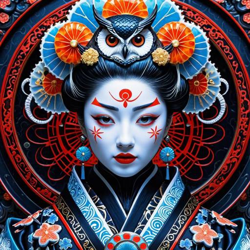 Ornate Geisha with Owl Headpiece Ornate Geisha with Owl Headpiece