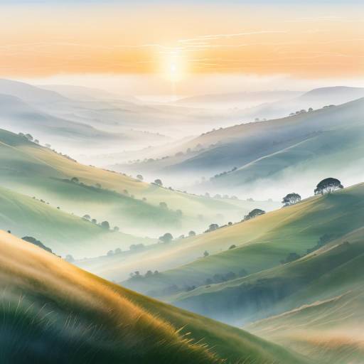 Misty Hills at Sunrise Landscape