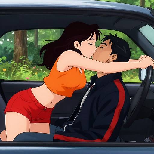 Anime Couple Intense Car Kiss