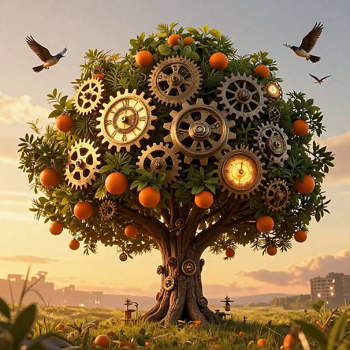 Steampunk Tree with Glowing Fruits