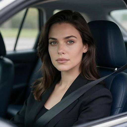 Woman in Car with Blurred Background