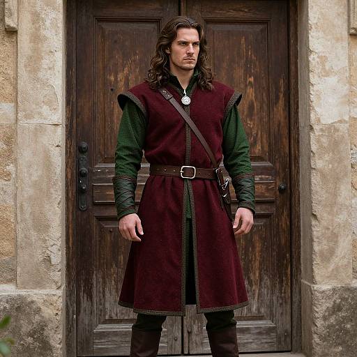Medieval Man in Crimson and Green Costume