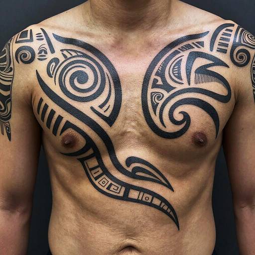 Dynamic Tribal Warrior Chest Tattoo