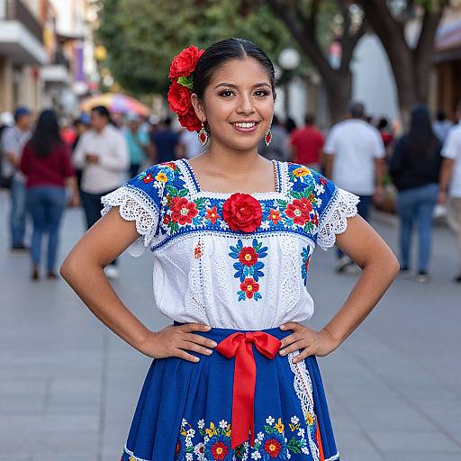 Smiling Latina Woman in Traditional Dress