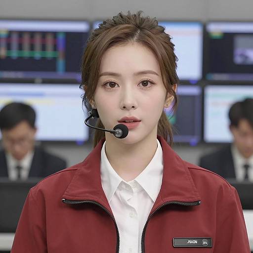 Female Operator with Headset in Control Room