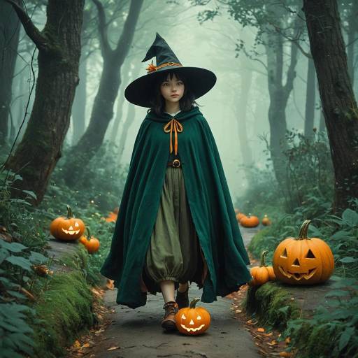 Cute Witch Walking in Enchanted Forest