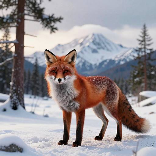 Feral Red Fox in Snowy Landscape