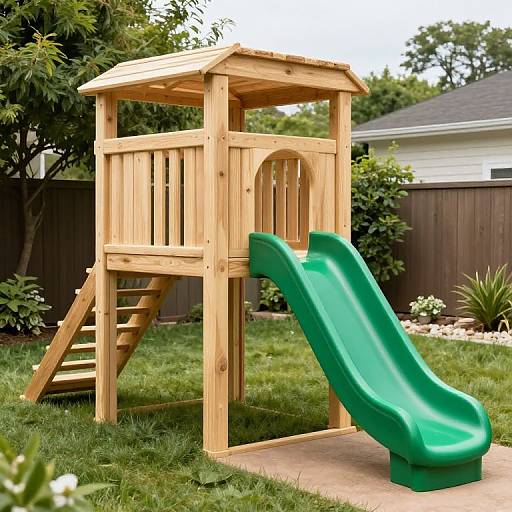Wooden Backyard Play Fort with Slide
