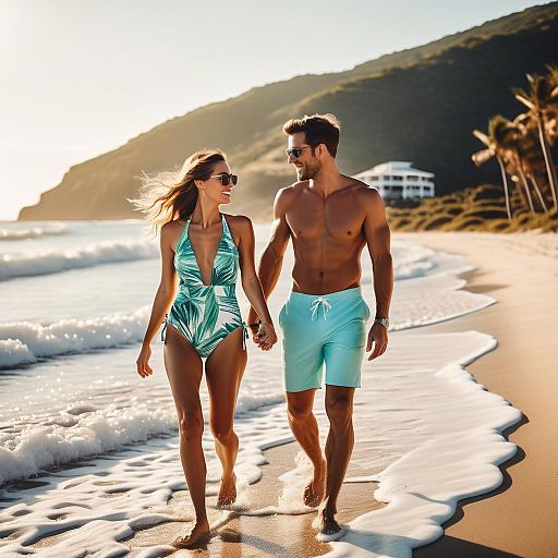 Couple Walking Hand in Hand on Beach