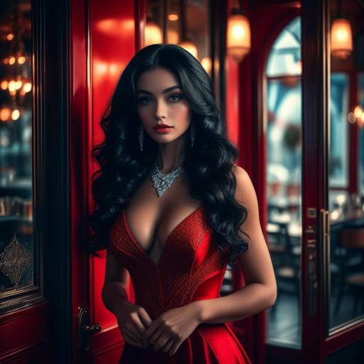 Elegant Temptress in Film Noir Setting
