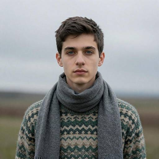 Young Man Wearing Gray Scarf Outdoors