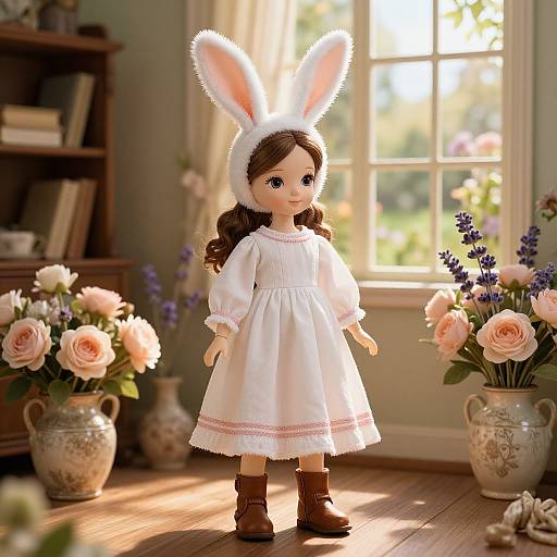 Graceful Bunny-Eared Doll in Cozy Room