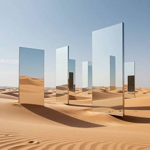 Surreal 3D Desert with Mirrored Panels