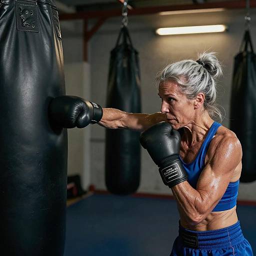 Veteran Female Boxer Training with Heavy Bag