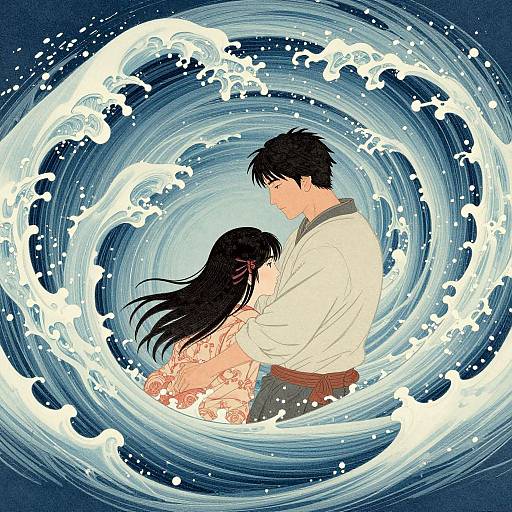 Japanese Art Style Chaotic Wave