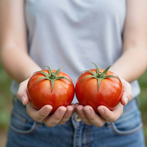 Woman Showcasing Fresh Red Tomatoes