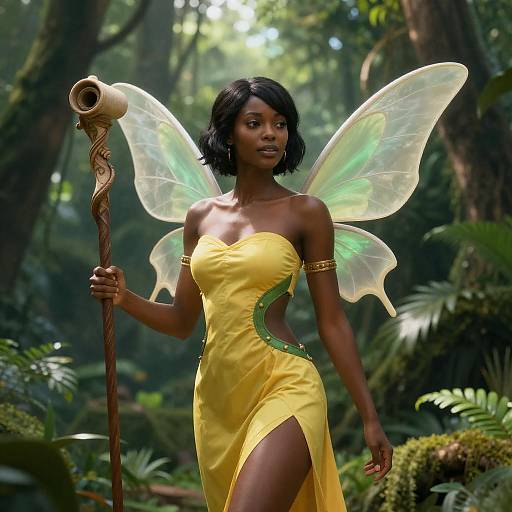 Sunlit Jungle Fairy with Scroll Staff