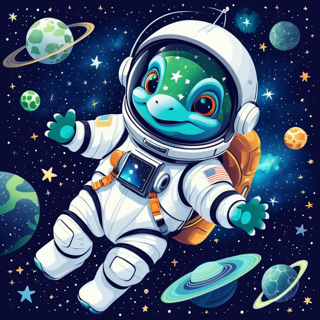 Astronaut Turtle in Starry Space Adventure