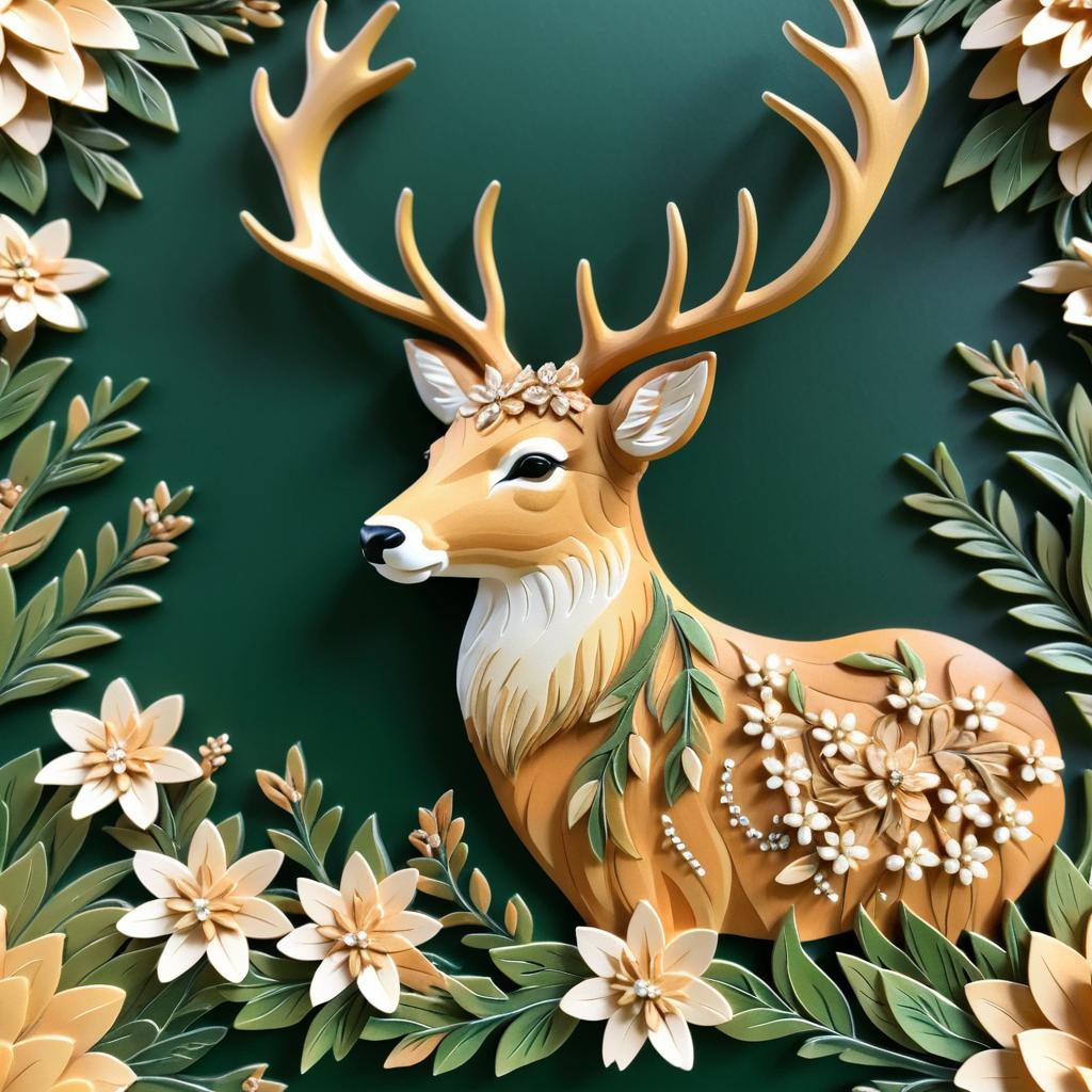 Detailed Deer with Flowers in Peaceful Scene