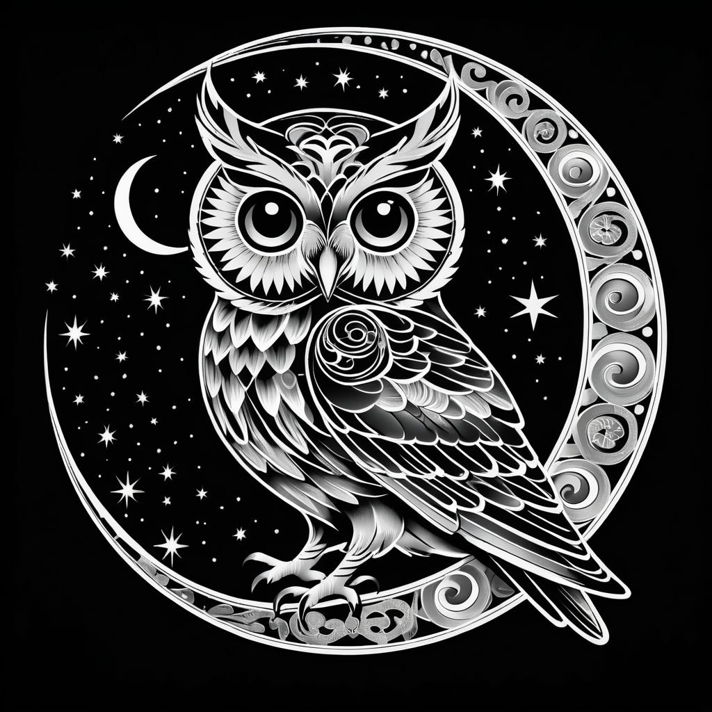 Whimsical Owl Tattoo in Art Deco Style