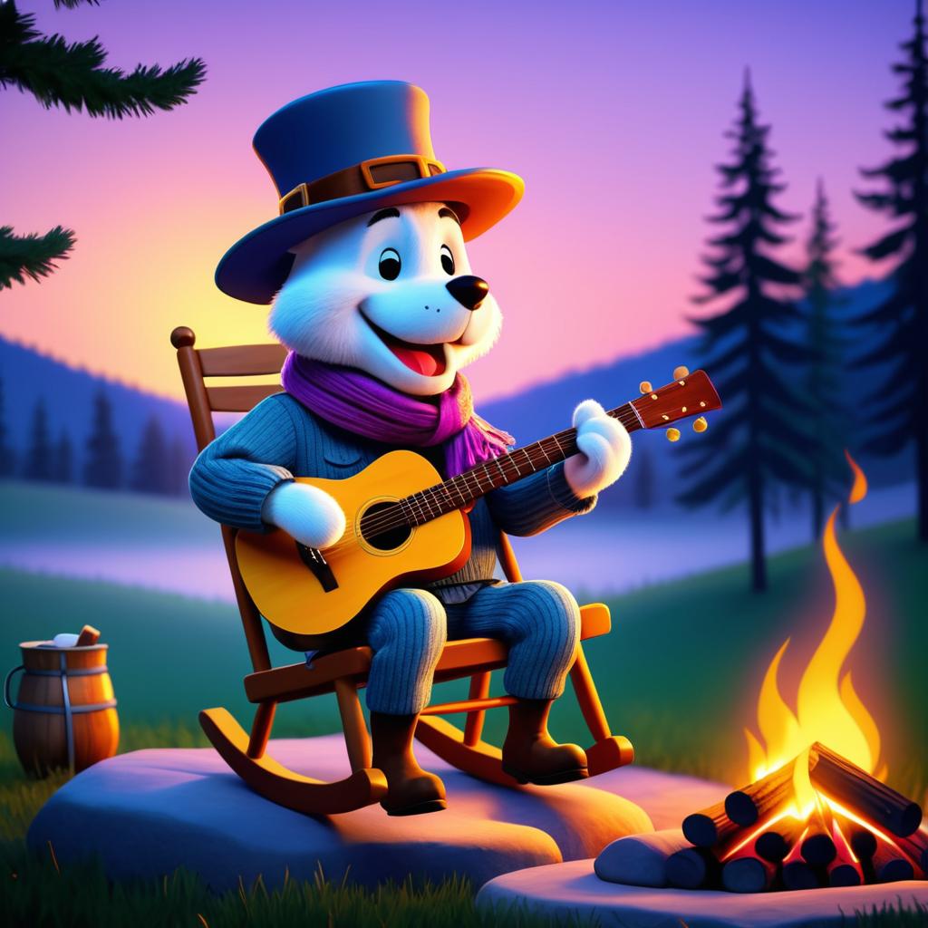 Singing Rocking Chair by Campfire at Twilight