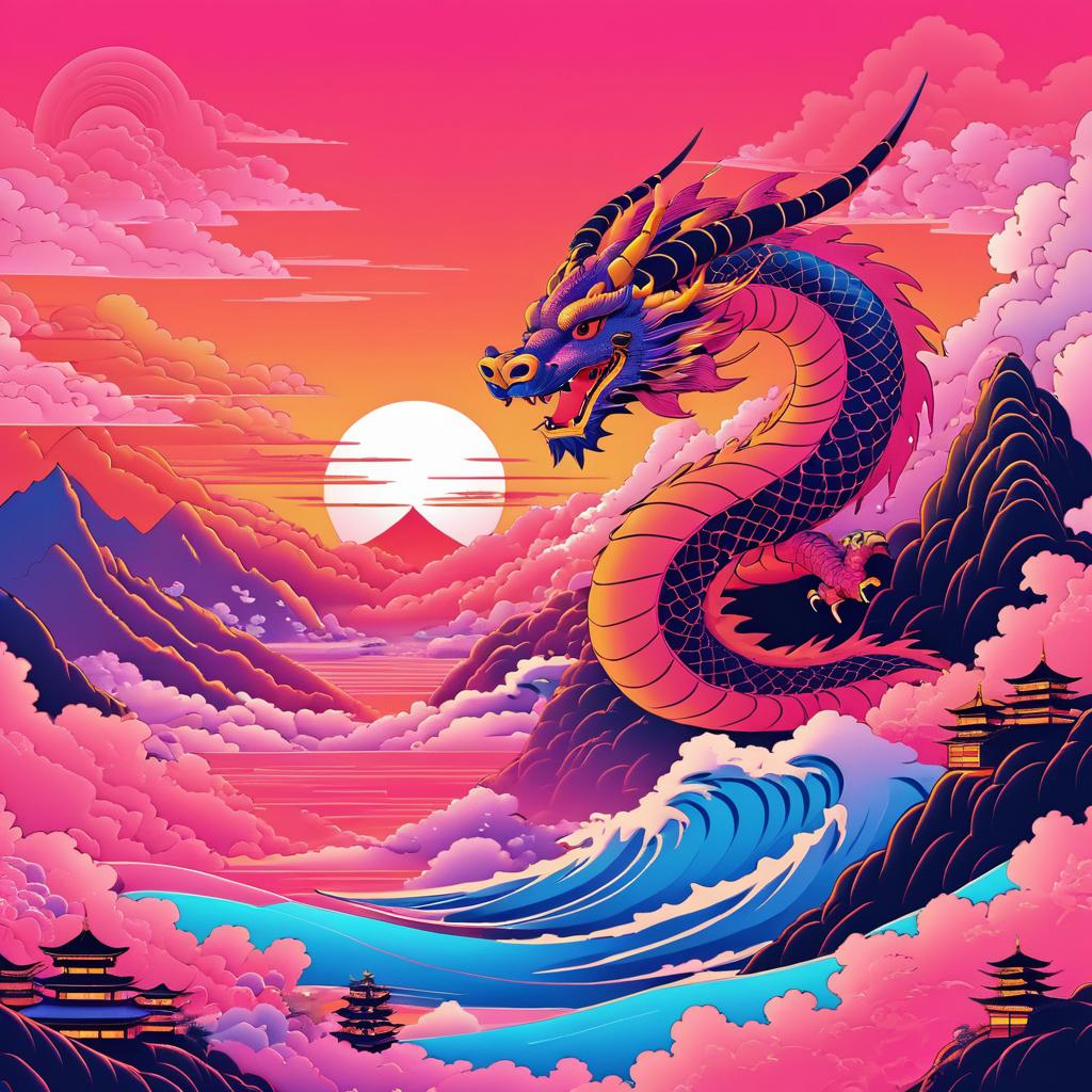 Fantasy Dragon Sky with Surfing Robot