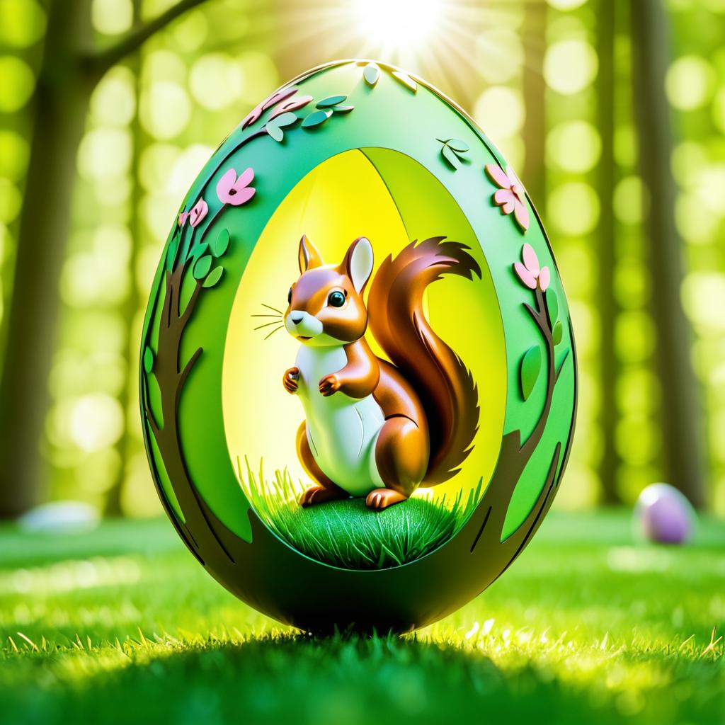 Whimsical Squirrel in Easter Egg Shell