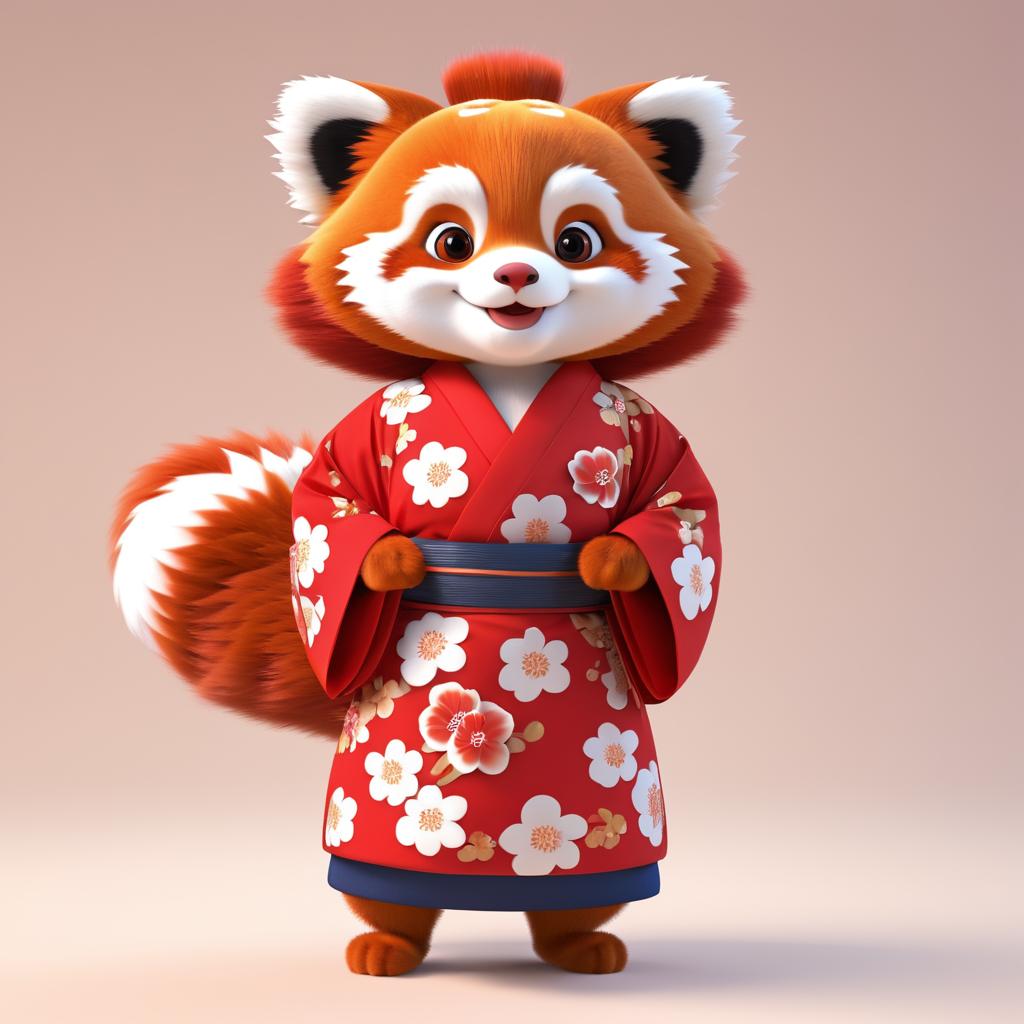 Humorous 3D Red Panda in Yukata