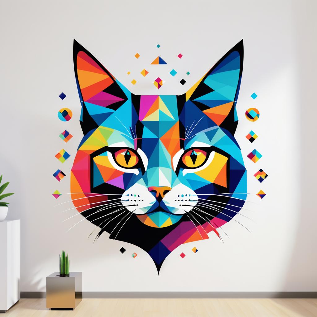 Whimsical Cubist Cat in Vibrant Colors