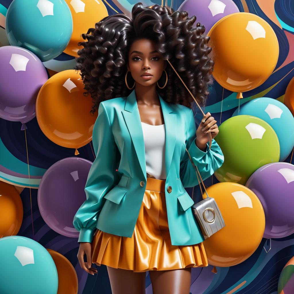 Chic Afrofuturism Girl with Balloons