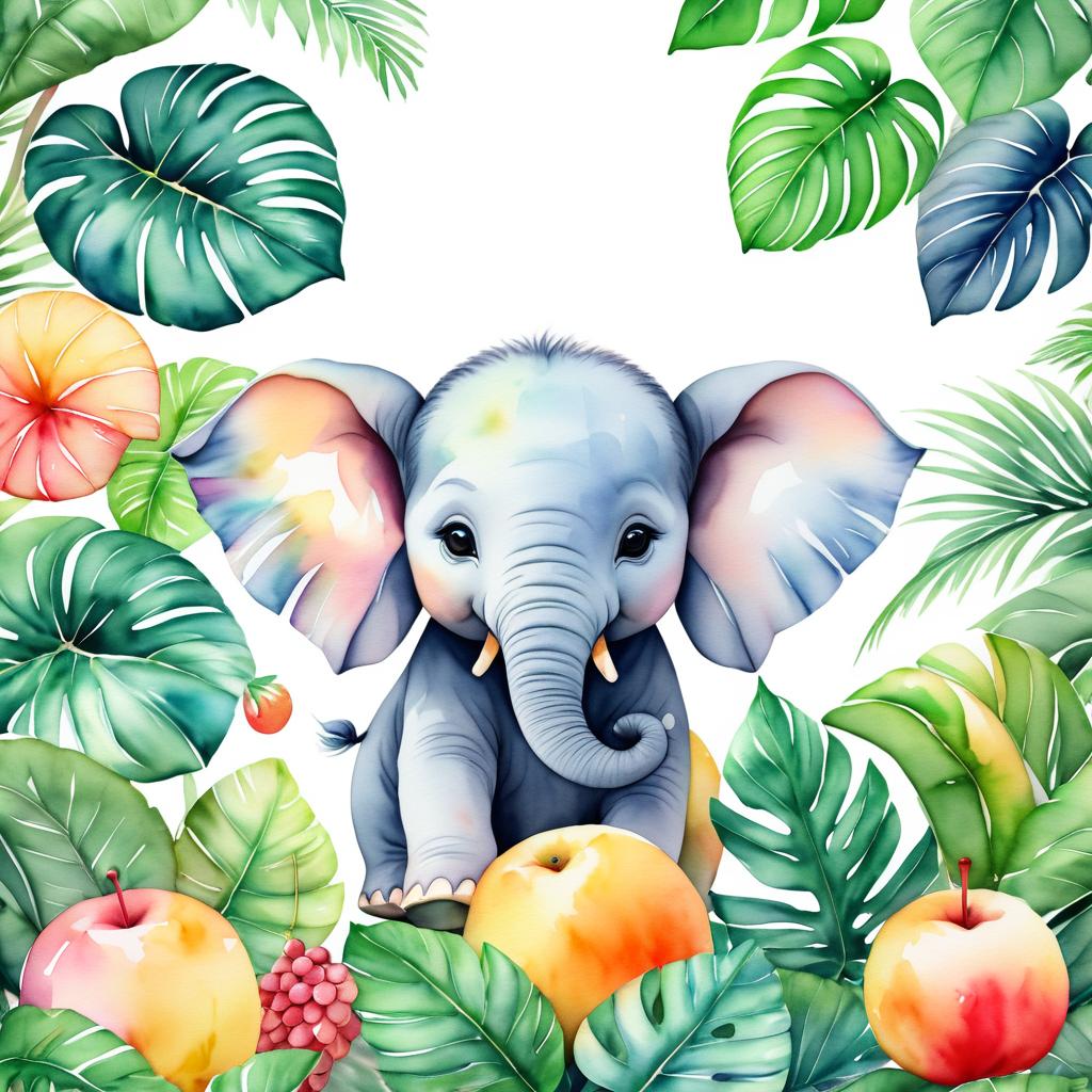 Whimsical Baby Elephant in Watercolor