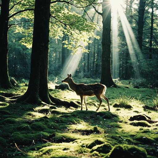 Deer in Sunlit Forest