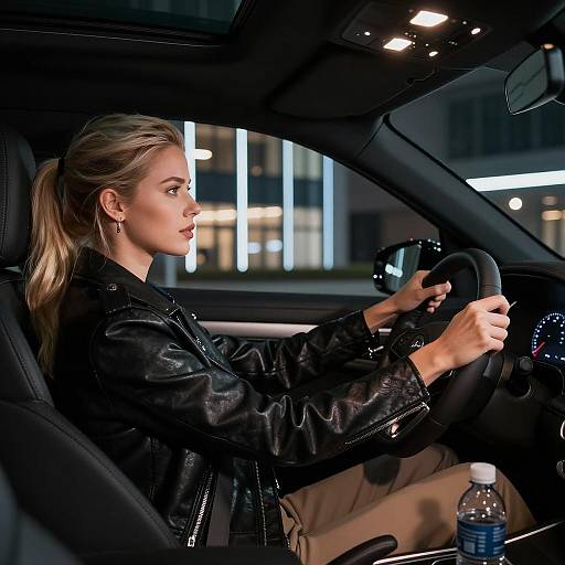 Blonde Woman Driving at Night