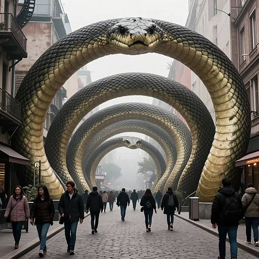 Colossal Serpents Form Surreal City Tunnel