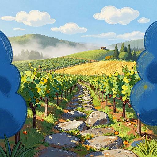 Pastel Vineyard Hills Morning Fog