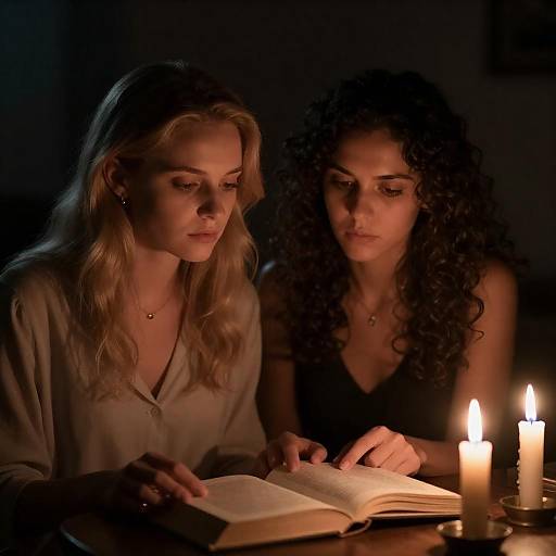 Candlelit Study: Two Women Deep in Thought