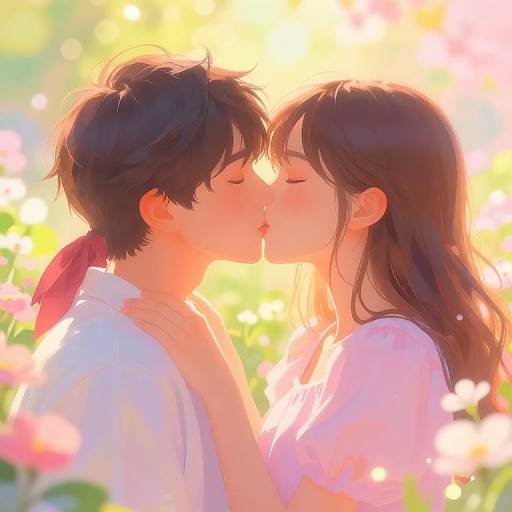 Tender Kiss in Dreamy Pastel Garden