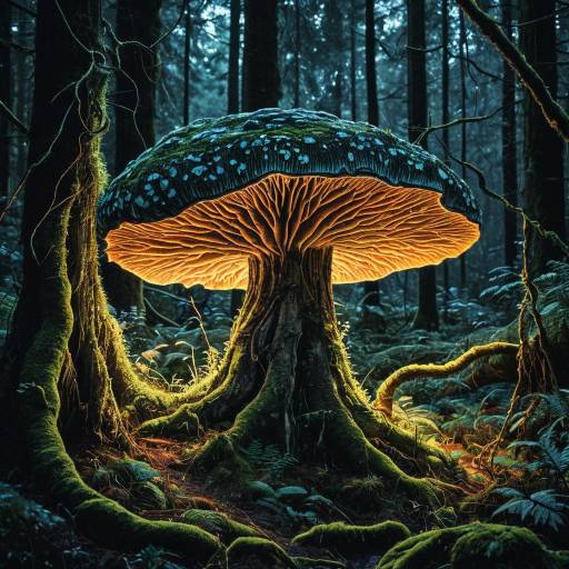 Giant Bioluminescent Mushroom in Forest