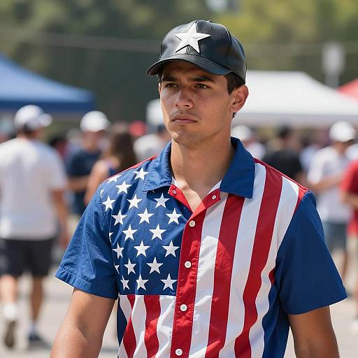 Young Man in Patriotic American Outfit