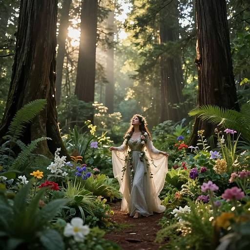 Ethereal Nymph in Enchanted Sequoia Forest