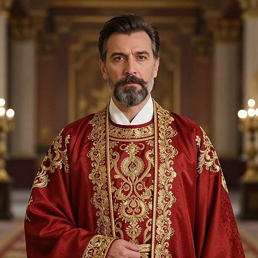 Distinguished Man in Embroidered Red Robe