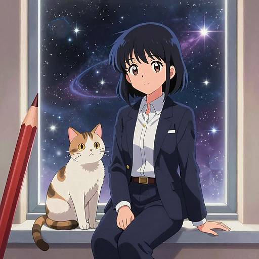 Anime Furry Girl with Cat at Window