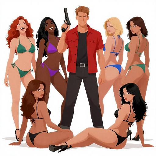 Dramatic Illustration of Six People